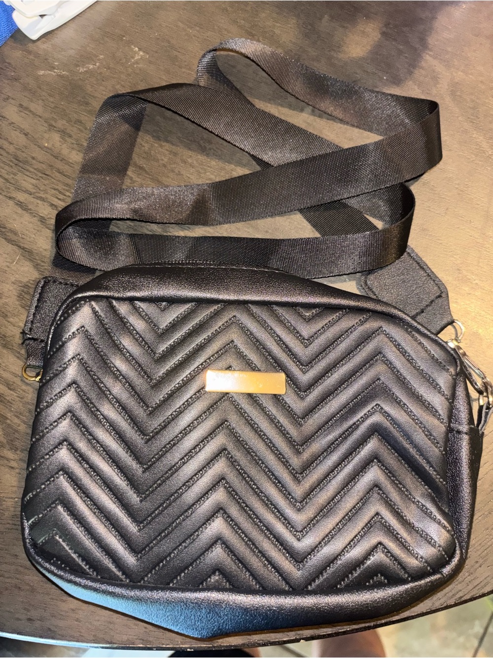 Black Quilted Crossbody Bag with Gold Accent